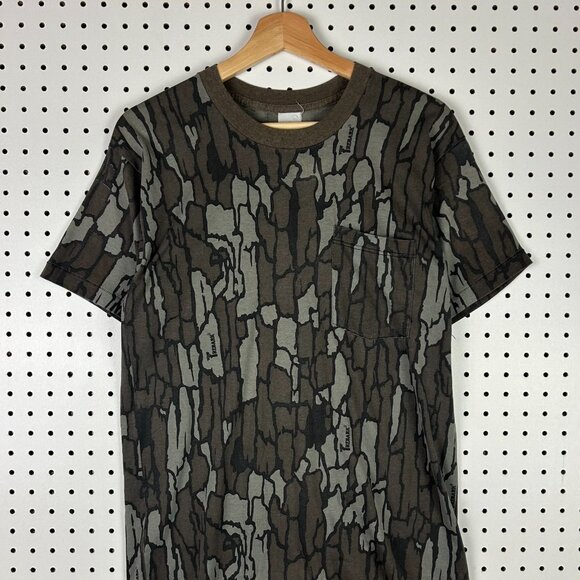 Trebark Camo Vintage T Shirt Small Brown Pocket Y2K 90s Hunting Short Sleeve - Picture 2 of 7